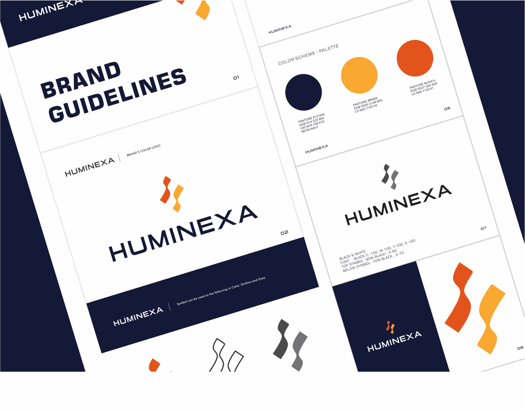 Various branding materials laid out on a table